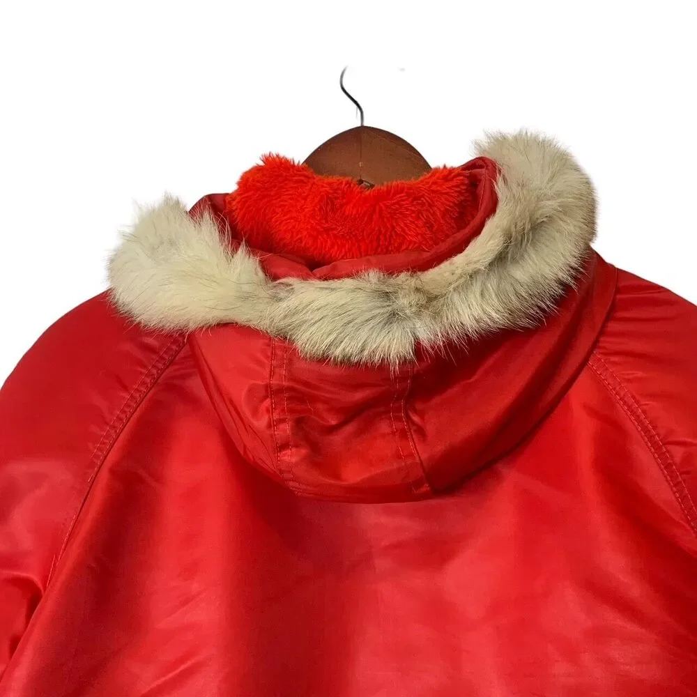 Sears JR Bazaar Puff Jacket Womens Zip & Button Closure Fur/Fleece Hood S 15 VTG